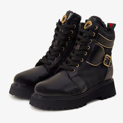 The Boston Black Leather Lace-Up Ankle Boot With a Side Zipper - Vinci Leather