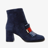The Luksor Navy Blue Suede Leather Block Heel Boot - Vinci Leather