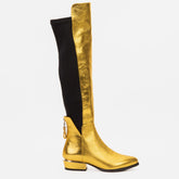The Fairoks Gold Leather Pointy Toe Knee High Boot - Vinci Leather