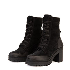 The Elera Black Leather Block Heel Boot - Vinci Leather