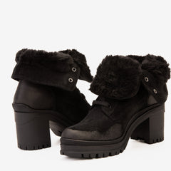 The Elera Black Leather Block Heel Boot - Vinci Leather