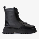 The Yildiz Black Leather Lace-Up Ankle Boot With a Side Zipper - Vinci Leather