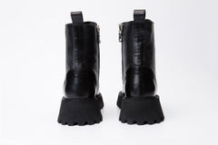 The Yildiz Black Leather Lace-Up Ankle Boot With a Side Zipper - Vinci Leather
