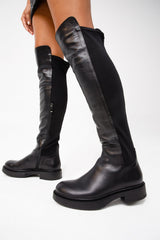 The Harmony Belle Black Leather Knee High Boot - Vinci Leather