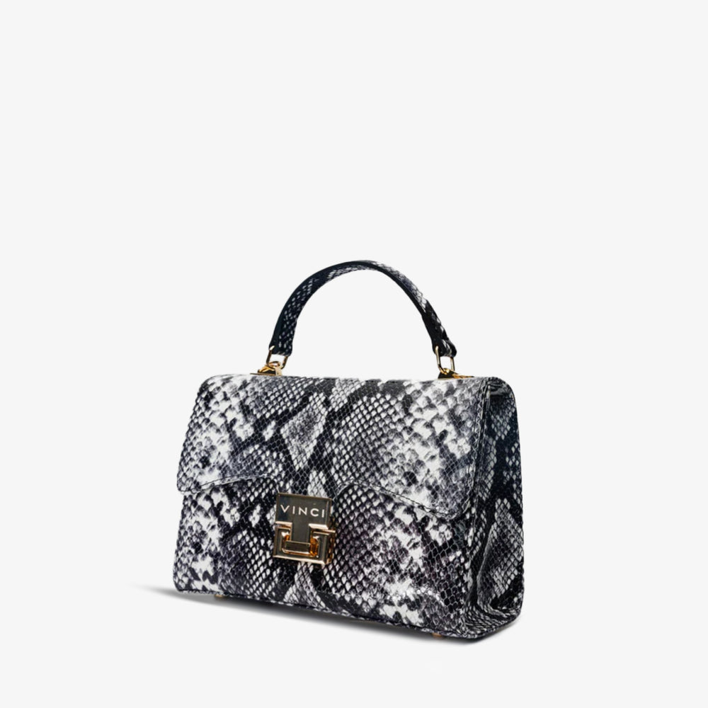 The Venezia Black White Leather Handbag - Vinci Leather