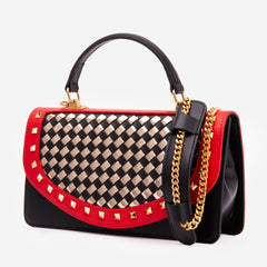 The Dosso Black and Gold Handwoven Leather Handbag - Vinci Leather