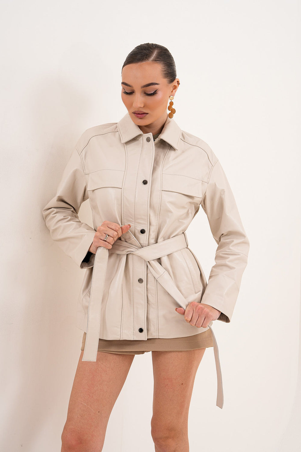 The Eira Cream Leather Jacket - Vinci Leather