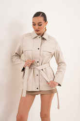 The Eira Cream Leather Jacket - Vinci Leather