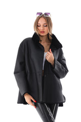 The Luxera Reversible Black Shearling Leather Jacket - Vinci Leather