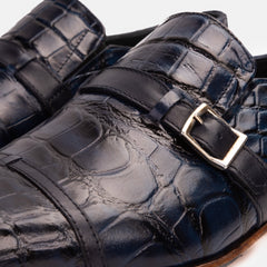 The Strat Single Monk Strap Cap Toe Navy Leather Handmade Shoe - Vinci Leather