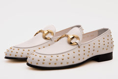 The Jupiter Shoe White Spike Leather Bit Dress Loafer Limited Edition Shoe - Vinci Leather