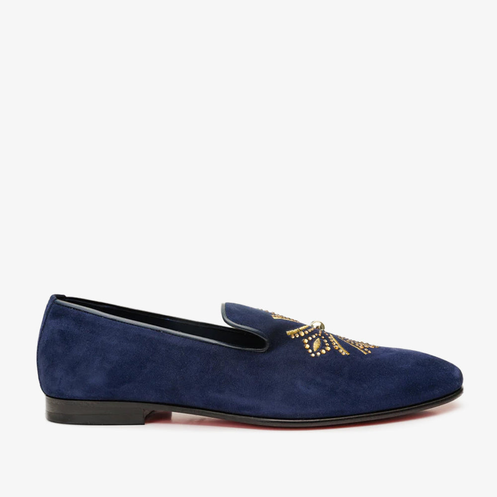 The Lazio Shoe Navy Blue Suede Slip-on Loafer Shoe - Vinci Leather
