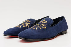 The Lazio Shoe Navy Blue Suede Slip-on Loafer Shoe - Vinci Leather