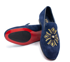 The Lazio Shoe Navy Blue Suede Slip-on Loafer Shoe - Vinci Leather