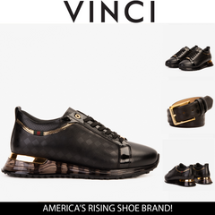 The Cenova Black Gold Leather Sneaker - Vinci Leather