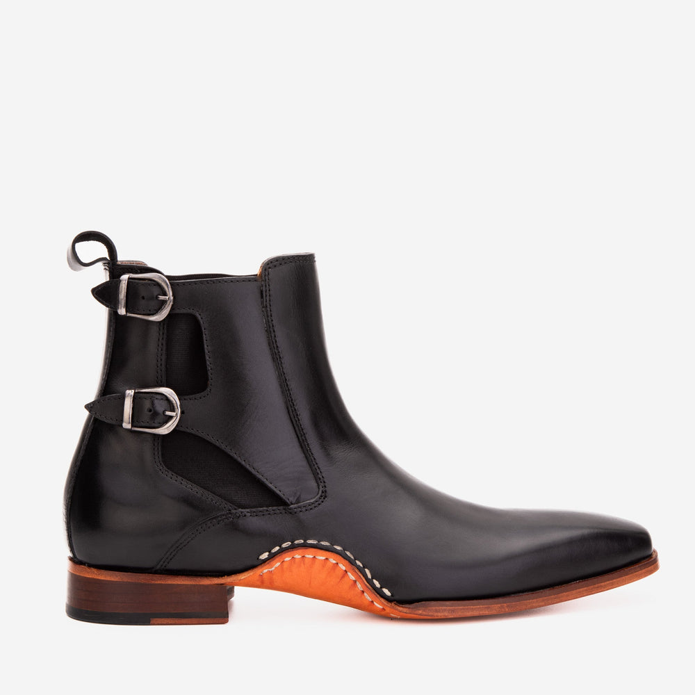The Royal Hand Craft Black Leather Double-Buckle Chelsea Boot - Vinci Leather