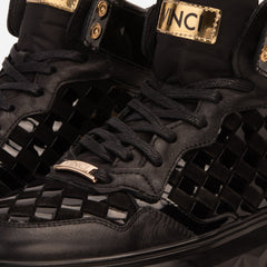 The Eugene Black Gold Woven Leather High-Top Sneaker - Vinci Leather