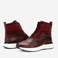 The Regent Burgundy Leather Wingtip\n Brogue Casual Boot - Vinci Leather