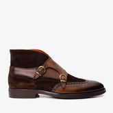 The Albus Brown Leather Suede Double Strap Monk Brogue Boot - Vinci Leather