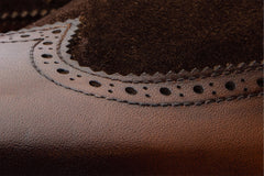 The Albus Brown Leather Suede Double Strap Monk Brogue Boot - Vinci Leather