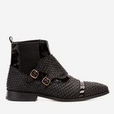 The Orion Black Snakeskin Pattern Leather Double Monk Strap Boot - Vinci Leather