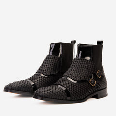 The Orion Black Snakeskin Pattern Leather Double Monk Strap Boot - Vinci Leather