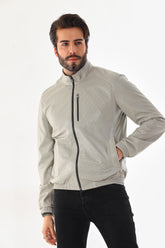 The Como Reversible Cream Black Leather Bomber Jacket - Vinci Leather