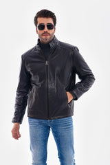 The Varden Navy Blue Leather Jacket - Vinci Leather
