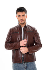The Falcon Cognac Brown Smooth Leather Jacket - Vinci Leather