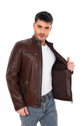 The Falcon Brown Pebbled Leather Jacket - Vinci Leather