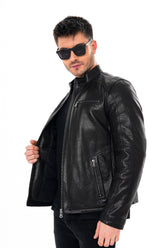 The Falcon Black Pebbled Leather Jacket - Vinci Leather