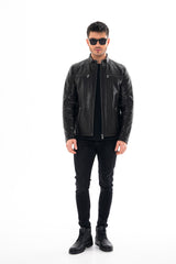 The Falcon Black Pebbled Leather Jacket - Vinci Leather