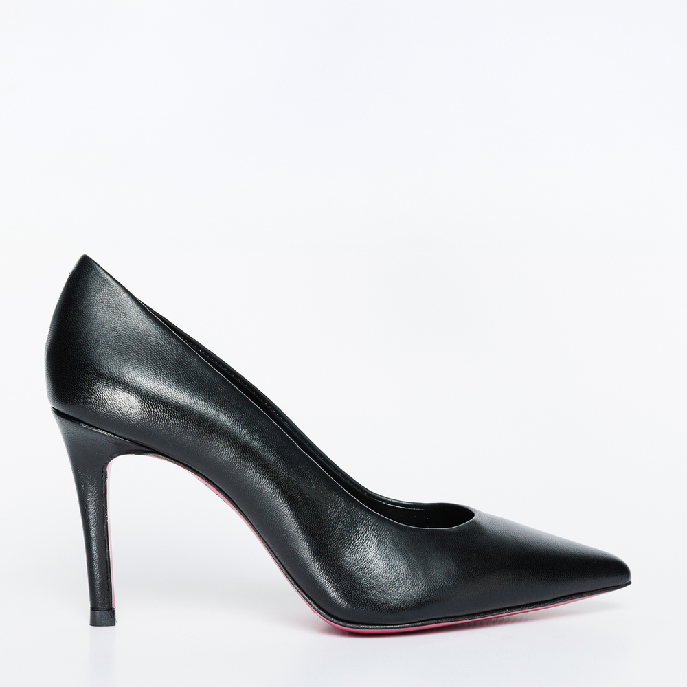 The Ege Black Leather Pump Fuchsia Sole Shoe - Vinci Leather