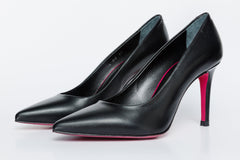 The Ege Black Leather Pump Fuchsia Sole Shoe - Vinci Leather