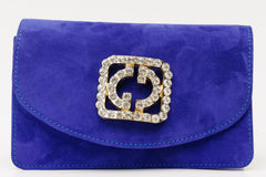 The California Sax Blue Suede Leather Handbag - Vinci Leather