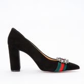 The Afega Black Suede Leather Block Heel Pump Shoe - Vinci Leather