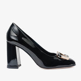 The Ferrara Black Patent Leather Block Heel Pump Shoe - Vinci Leather