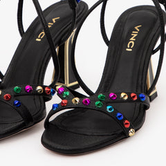The Aurora Black Leather Strappy Sandal - Vinci Leather