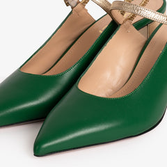 The Pompei Green Leather Slingback Sandal - Vinci Leather