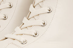 The Estrada Cream Leather Lace-Up Platform Heel Mid Calf Boot - Vinci Leather