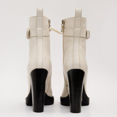 The Estrada Cream Leather Lace-Up Platform Heel Mid Calf Boot - Vinci Leather