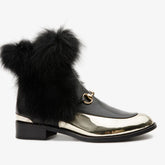 The Izmir Black Gold Leather Natural Fox Fur Mid Calf Boot - Vinci Leather
