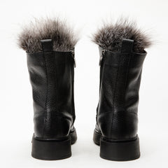 The Kajapati Black Leather Natural Fur Mid Calf Boot - Vinci Leather