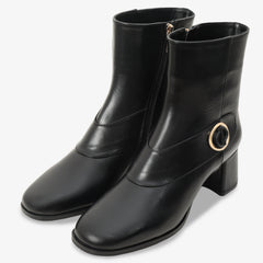 The Windsor Black Leather Block Heel Boot - Vinci Leather