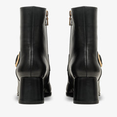 The Windsor Black Leather Block Heel Boot - Vinci Leather