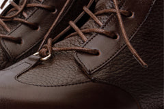 The Yildiz Brown Leather Lace-Up Ankle Boot With a Side Zipper - Vinci Leather