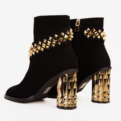 The Metal Black Suede Leather Block Heel Boot - Vinci Leather