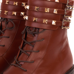The Doncaster Brown Leather Lace-Up Mid Calf Boot With a Side Zipper - Vinci Leather