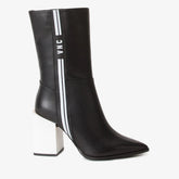 The Loretto Black Leather Block Heel Mid Calf Boot - Vinci Leather