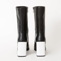 The Loretto Black Leather Block Heel Mid Calf Boot - Vinci Leather
